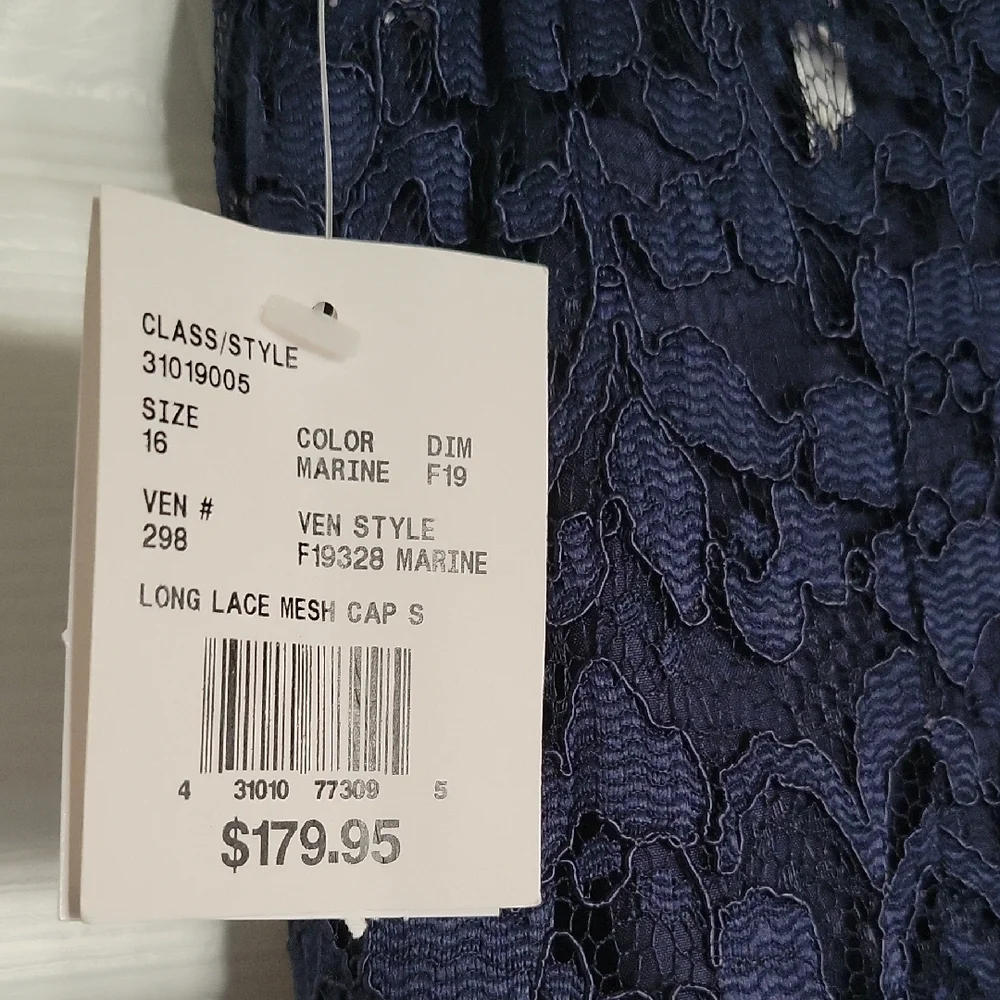 David's Bridal Navy Lace Bodice Maxi with High Slit - Picture 6 of 6